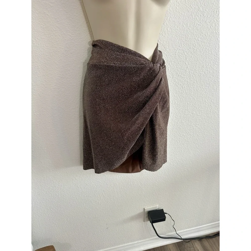 Skims Swim Sarong Mini‎ Skirt NWT Chocolate Brown Glitter Metallic Sz 2X Stretch